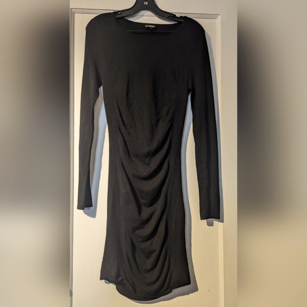 Express Knit Crew Neck Long Sleeves Ruched Midi Dress Sz Small. Like New!